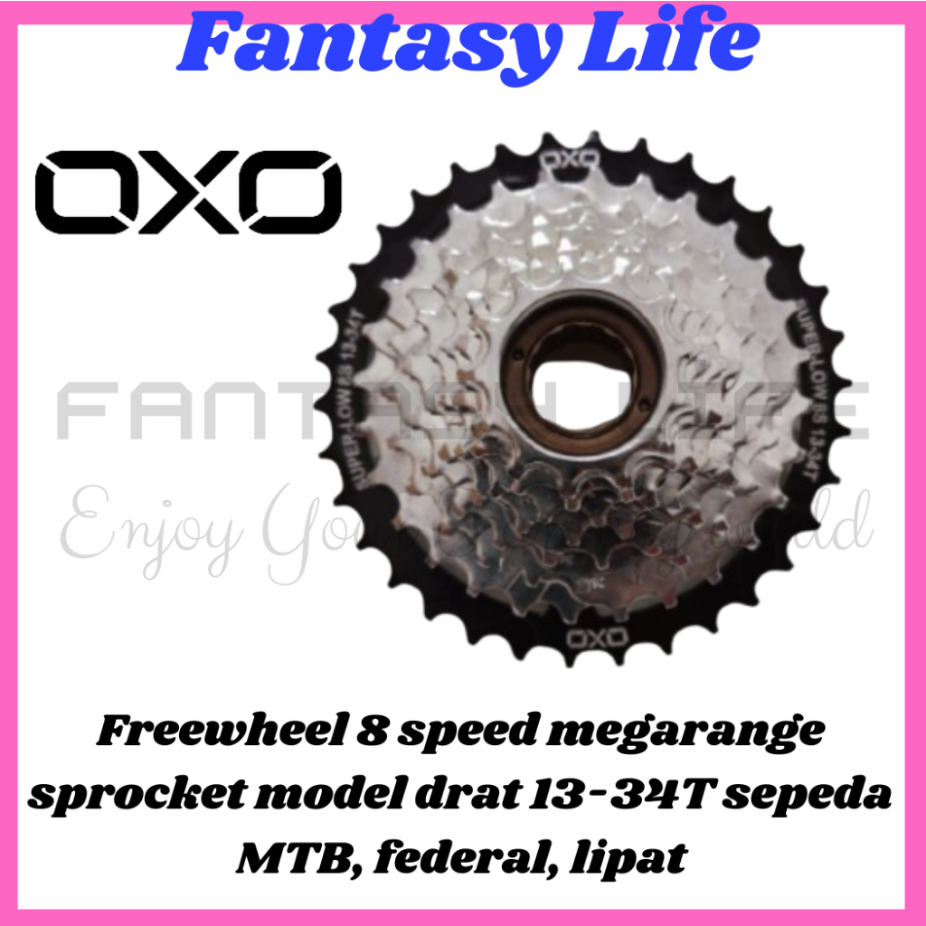 Fantasy Sprocket Gear drat ulir freewheel OXO 8 speed 13-34T chrome CP hitam sepeda MTB federal lipat