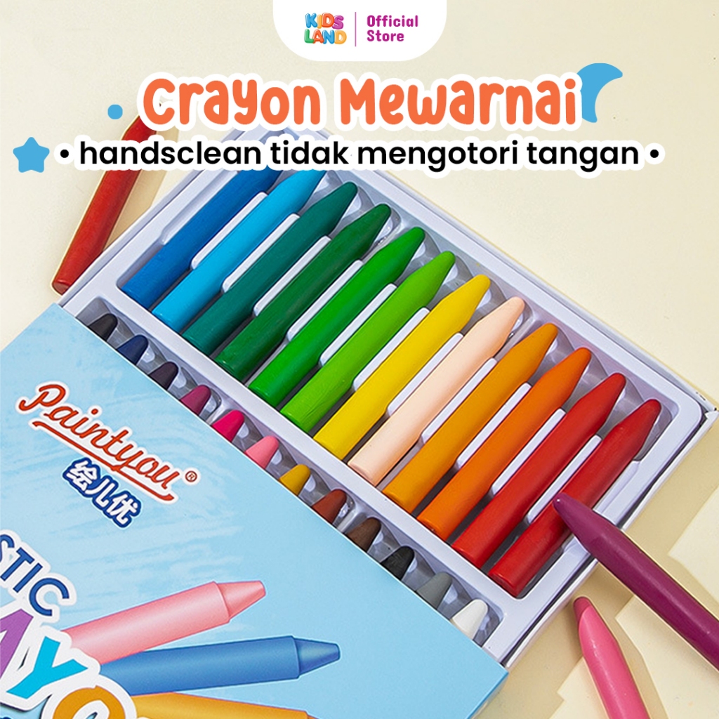 

KIDS LAND Crayon Handsclean Isi 12 24 36Crayon Mewarnai Isi 12 18 24 Transferproof Warna Cerah