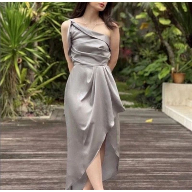 GREY SATIN DRESS PARTY