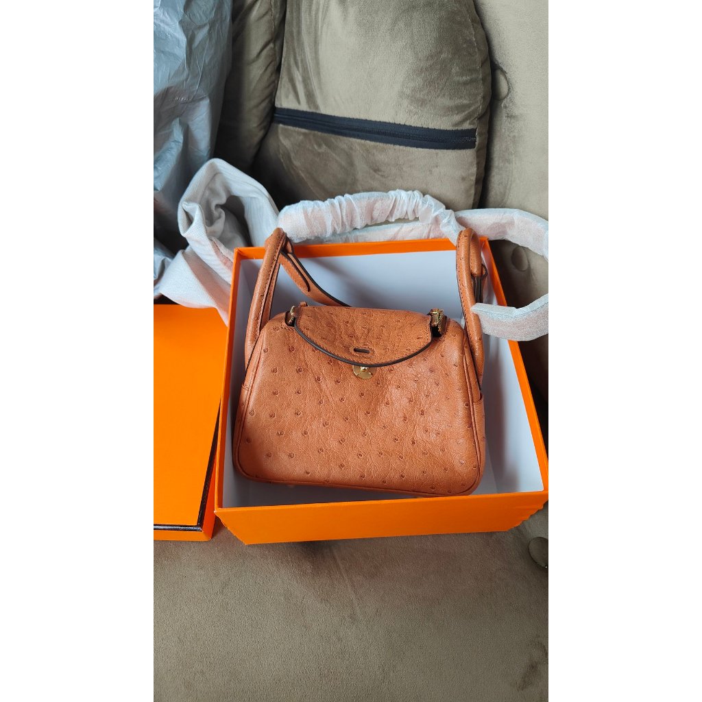 genuine ostrich Herme_ mini lindy 19cm handbag gold buckle handmade stitch full inclusion