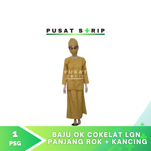 Baju OK Cokelat Lengan Panjang Baju Kancing Rok