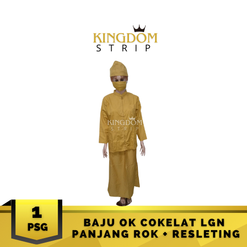 Baju OK Cokelat Lengan Panjang Baju Resleting Rok