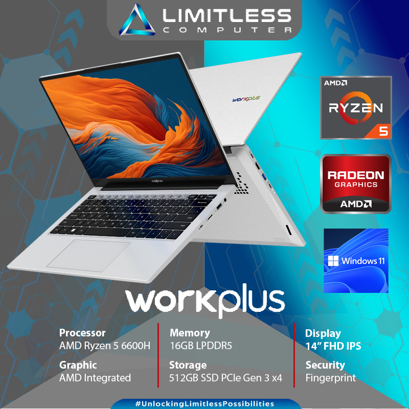 Advan WORKPLUS AMD Ryzen 5 6600H 16GB 512GB 14'' FHD IPS Windows 11 Laptop