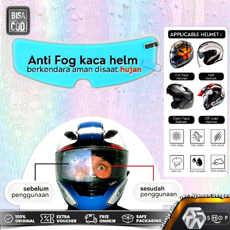 Stiker Helm Anti Air Hujan dan Anti Embun Kabut /Anti Fog Helm/Sticker Anti Air-Kabut Helm Motor/Ant