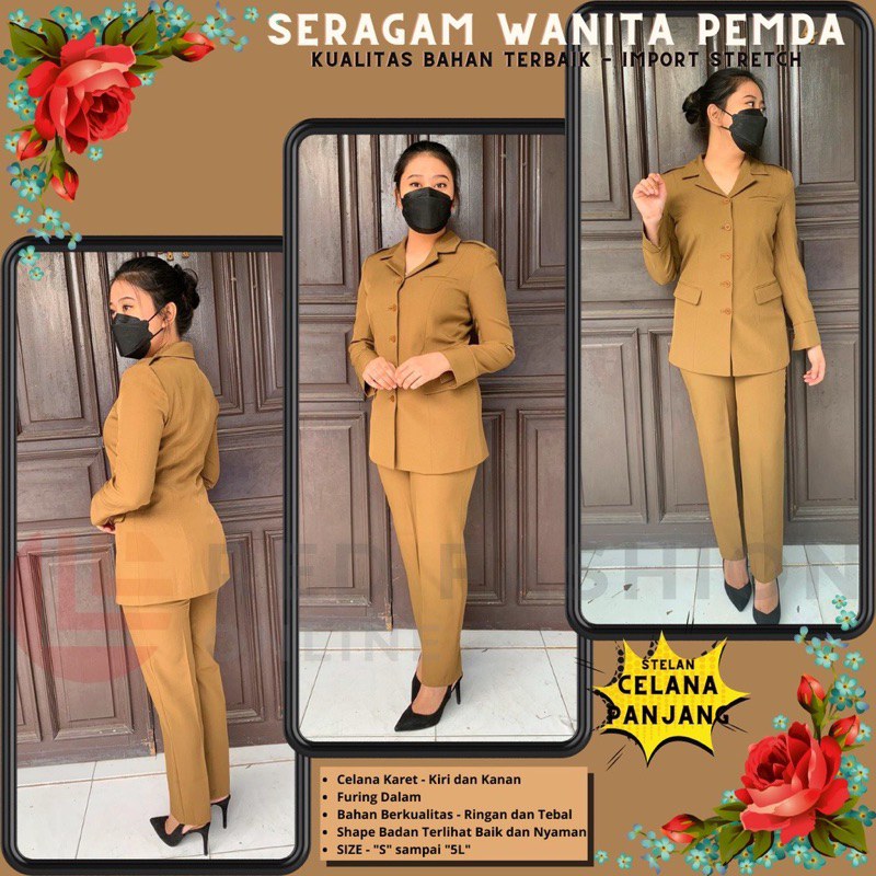Seragam Pemda Wanita PNS ASN COKLAT khaki KREM Setelan Rok Span