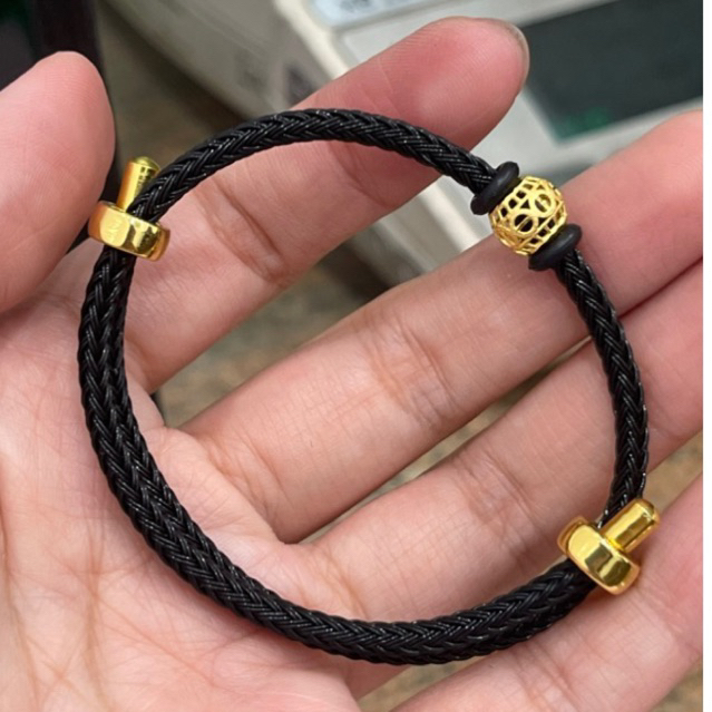 gelang tali with liontin bola bulat mini simple elegant emas asli kadar 700 & 875