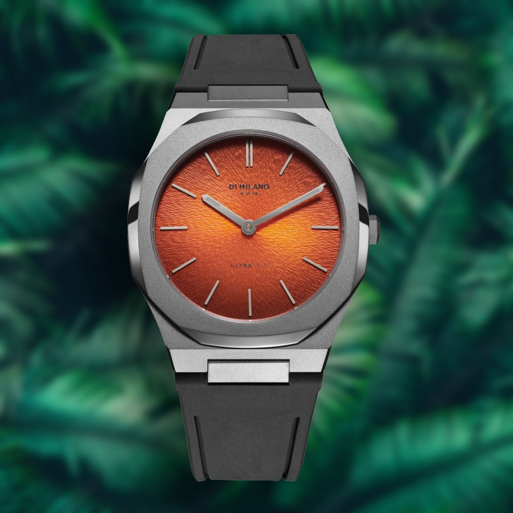 Jam Tangan Pria Octagon D1 Milano Ultra Thin UTRJ01 Olympus Mons Orange Sunray Dial Sapphire Crystal