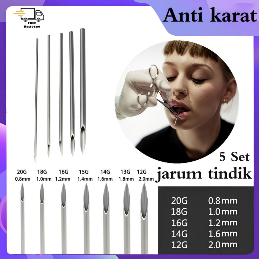 Alat Tindik jarum tindik Telinga Stainless Steel Aman Disterilkan Tas Kemasan Sekali Pakai 10/12/14/