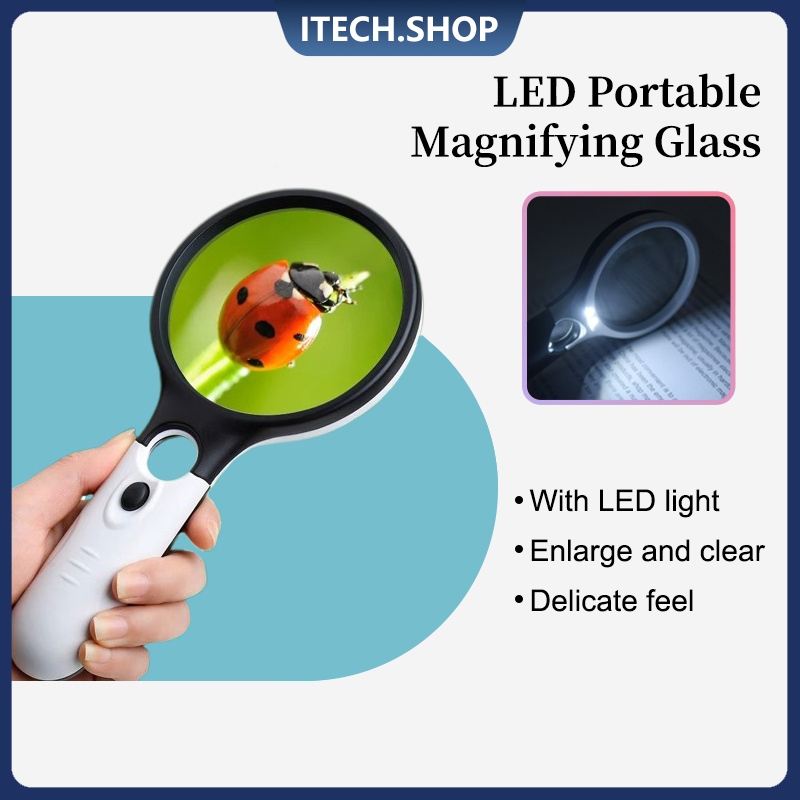 

2in1 Magnifier Gelas Kaca Pembesar Dengan Lampu 3 LED Membaca Magnifying Glass