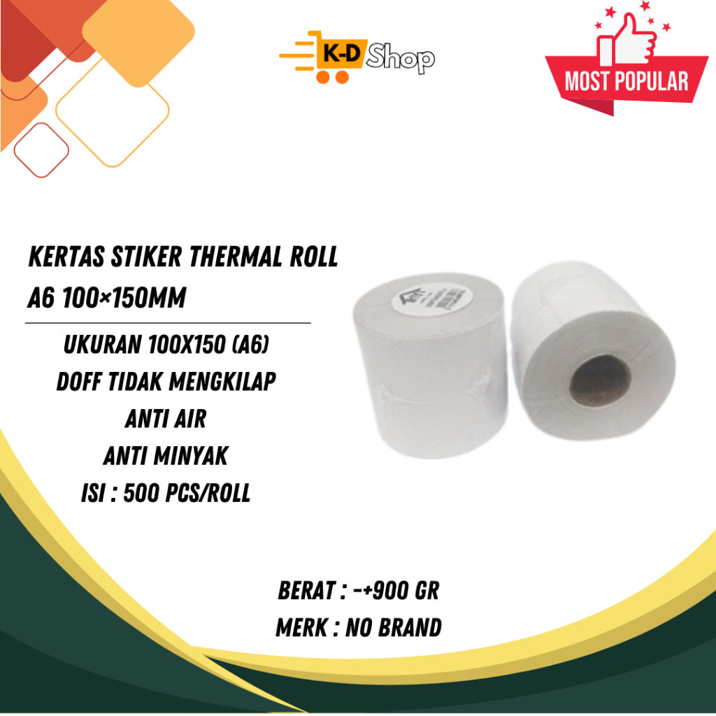 

Kertas Stiker Thermal Roll A6 100×150mm/Stiker Barcode Paper Thermal (1roll isi 500 lembar)