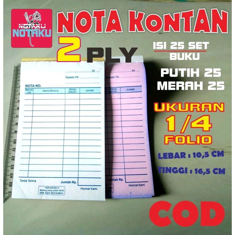 

nota kontan 2 ply dan 1 ply ukuran 1/4 folio. Readystock