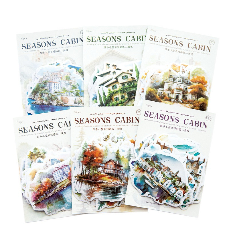 

(1DA) sticker washi motif rumah kabin tepi laut seasons cabin series journaling bujo