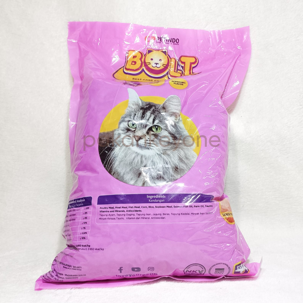 Bolt Ungu Rasa Salmon Makanan Kucing Kering Dry Food 1000 gram 1 kg Adult Kucing Dewasa Nutrisi No P