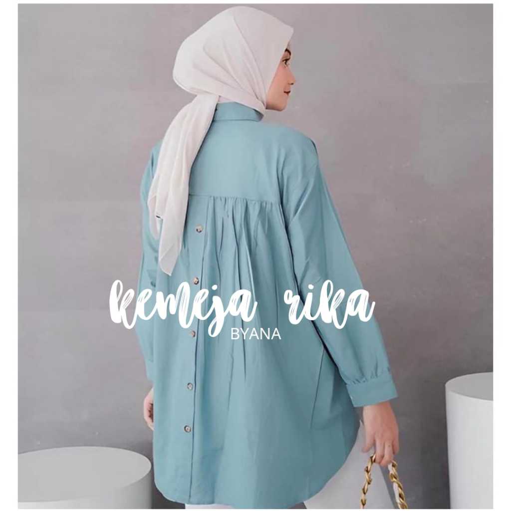 Kemeja linen rika top oversize wanita terkini - kemeja rika top polos oversize lengan panjang