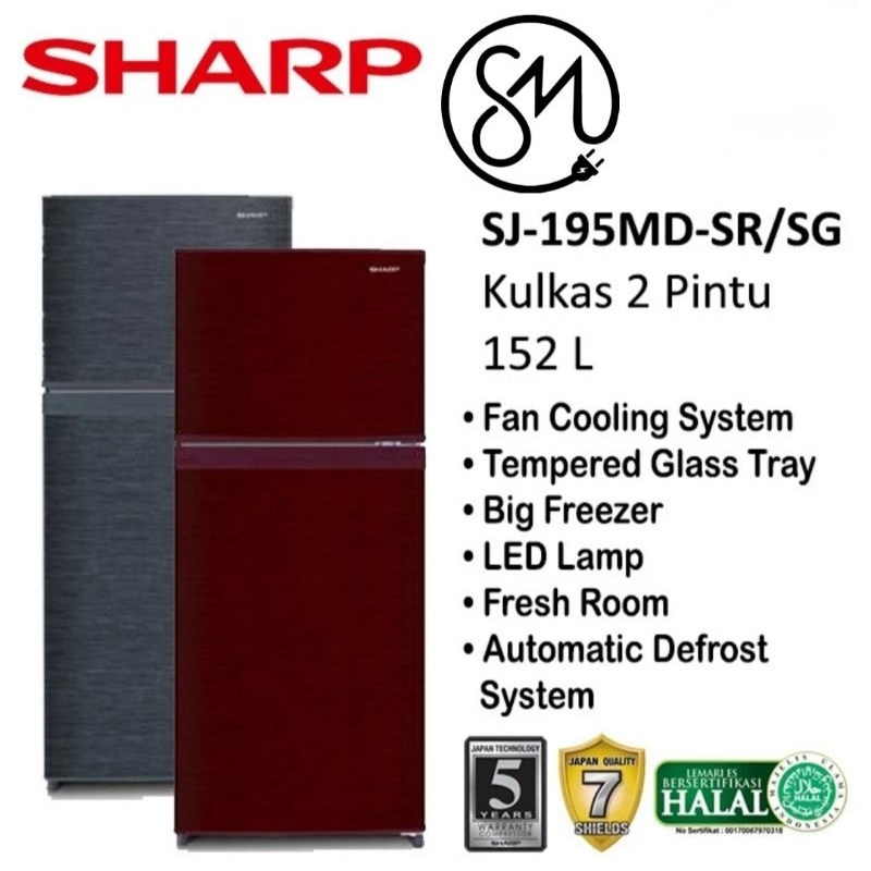 Kulkas Sharp 2 pintu SJ-195MD SG SR SJ195MD 172 L Shine