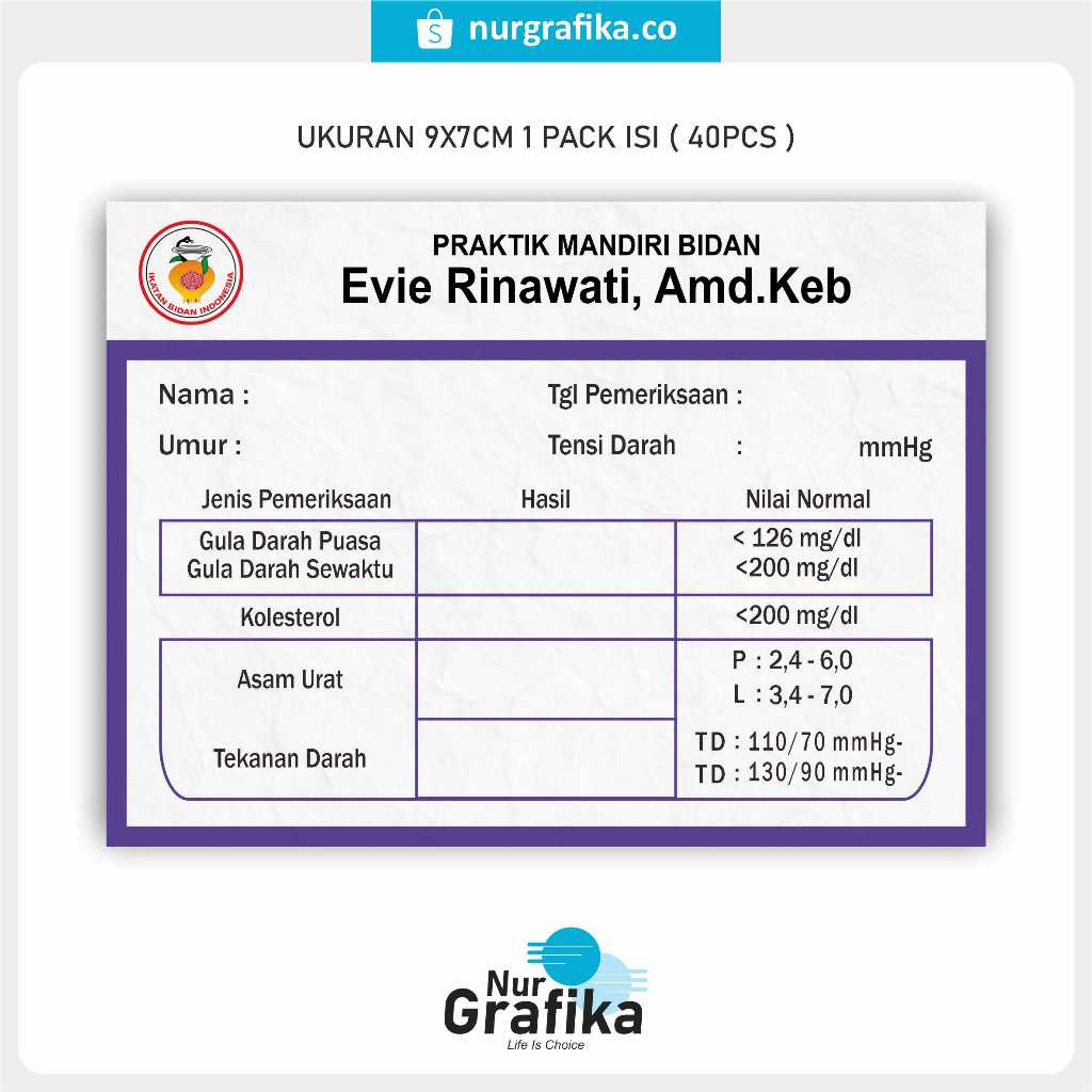 

Kartu Laborat / Gula Darah Bidan (1Pack 40Pcs)