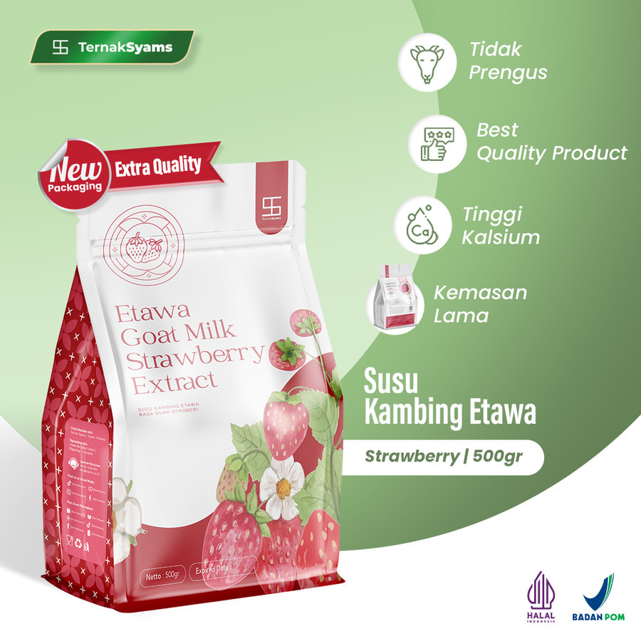 

Ternak Syams - Susu Kambing Etawa Bubuk Rasa Varian Strawberry Stoberi Syams 500 gram Pure Murni Alami Organik Pasteurisasi tanpa campuran gula Original Mentah Kiloan Asli Natural 1 Kg stroberi