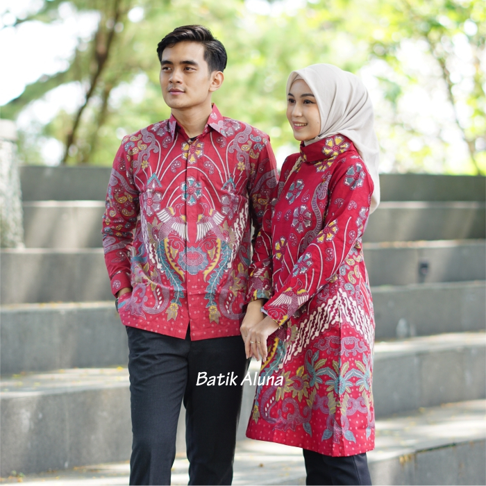 Batik Couple Pasangan Pria Wanita Model Tunik Lengan Panjang Lapis Furing - Lapis Trikot Premium Mod
