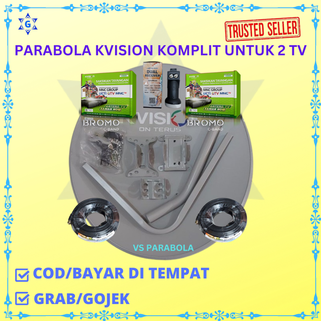 PARABOLA KUBAND KOMPLIT UNTUK 2 TV 1 BH ANTENA 1 BH LNB KU 2 OUT 2 BH RECEIVER 2 BH KABEL PARABOLA