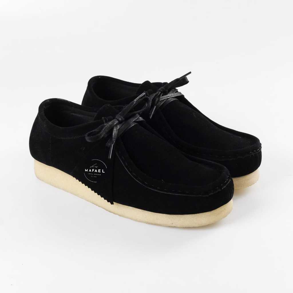 Sepatu Kasual Pria - Sepatu Chungky Wallabee - Sepatu Clarks Suede Natural Black