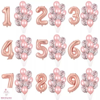 paket dekorasi balon angka ultah thema rose gold balon dan confetti elegan pesta mewah HBD