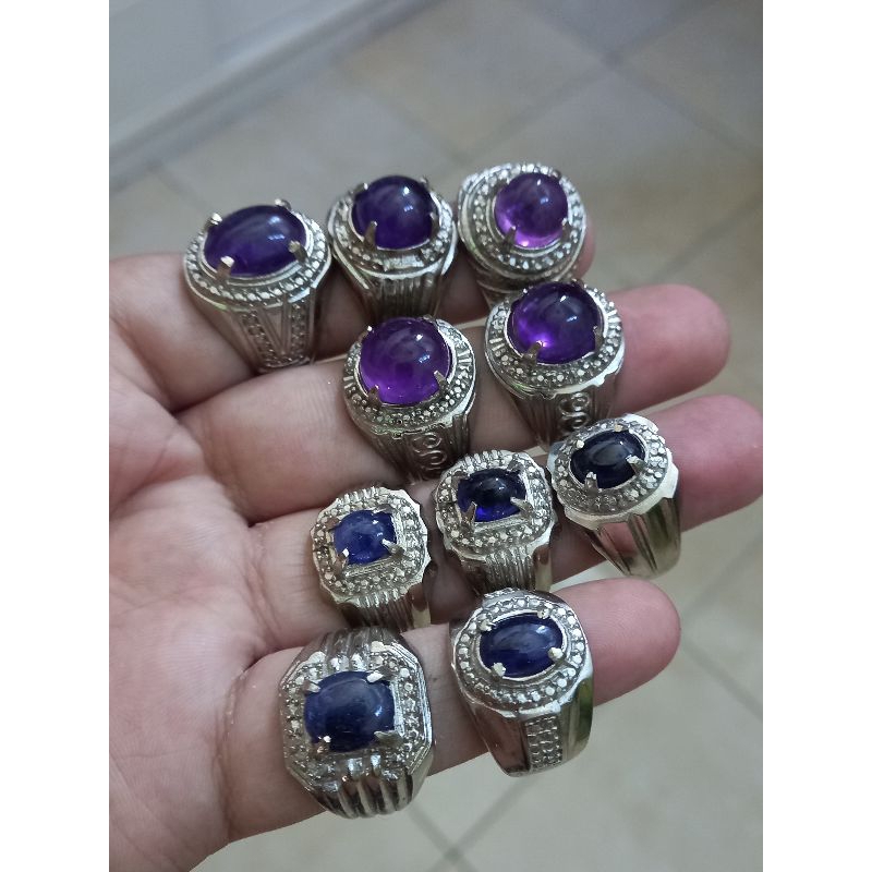 cincin natural batu permata ring alpaka mata utama kecubung , blue safir , rubby , biduri bulan , bl