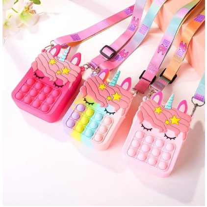 Tas Slempang Anak / Tas Pop It Mini / Dompet Pop It Mini Rainbow Unicorn