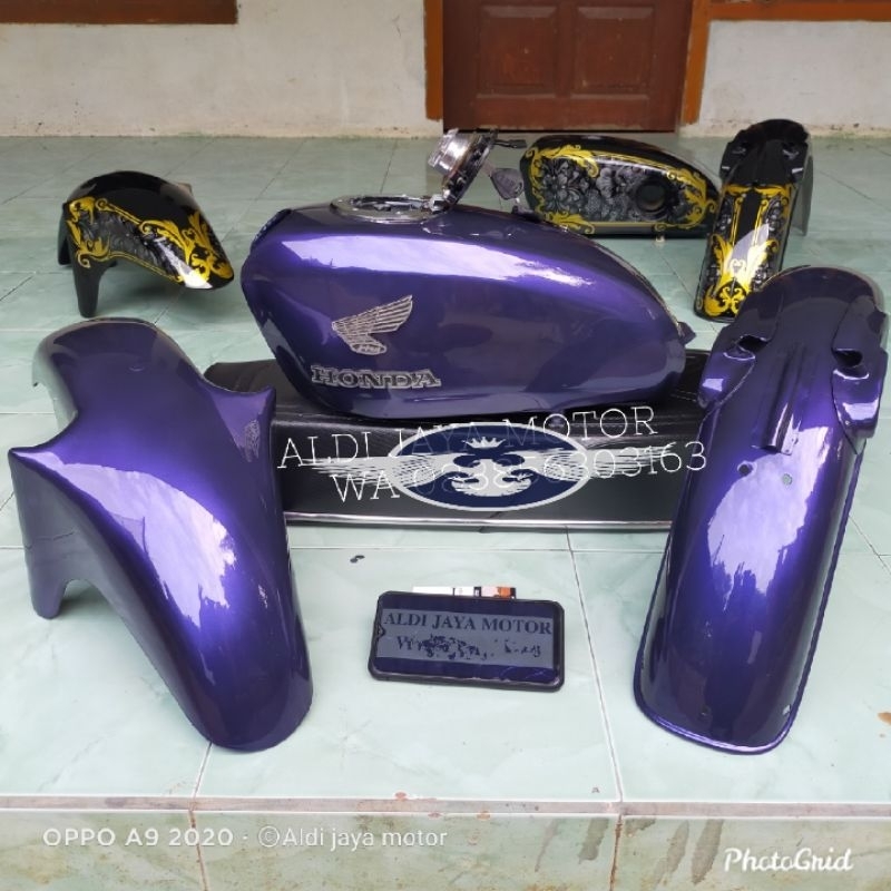 Tangki cb body set cb tutup ninja WARNA Hitam LEMBAYUNG UNGU motif Air brush  anti karat kuat sudah 