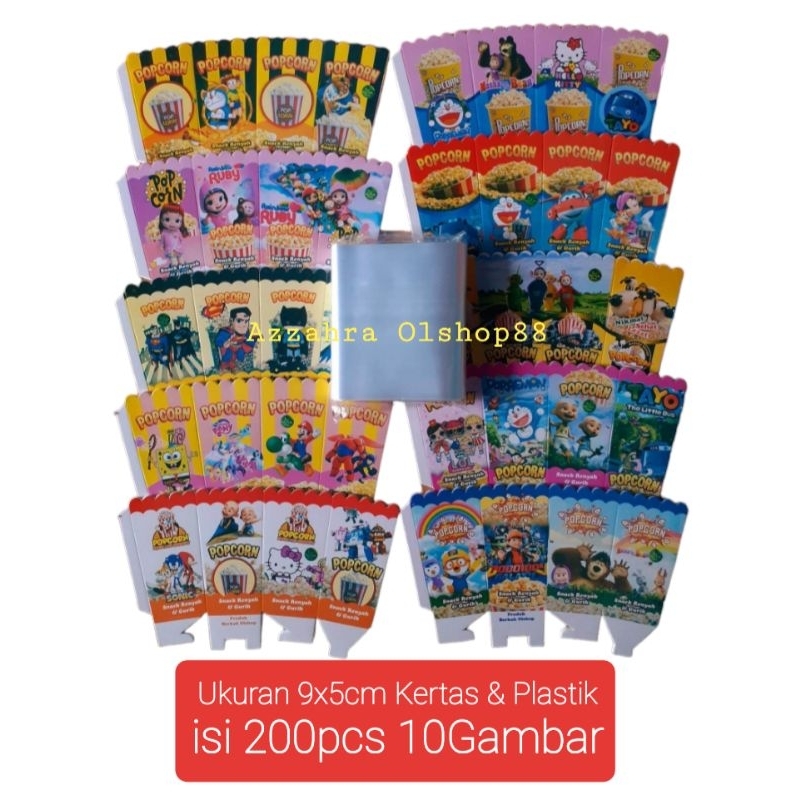 Kertas popcorn / kemasan popcorn / kertas100 & plastik100 / wadah popcorn 9x5