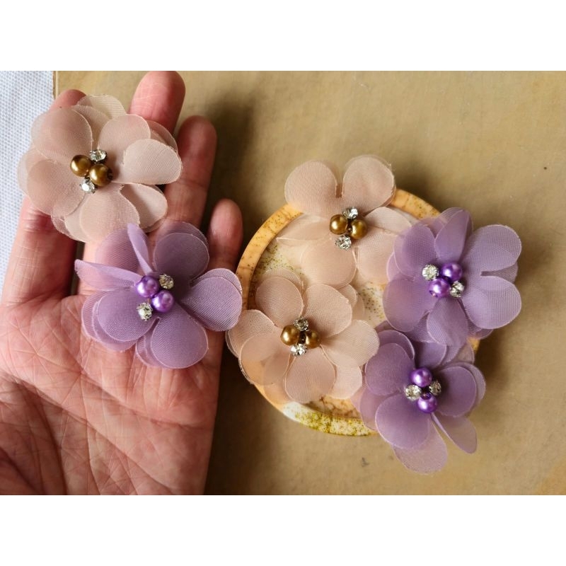 BUNGA ORGANZA 3D / HIASAN KUKU PALSU / HIASAN BAJU / HIASAN BANDO / APLIKASI BUNGA ORGANZA / BUNGA R