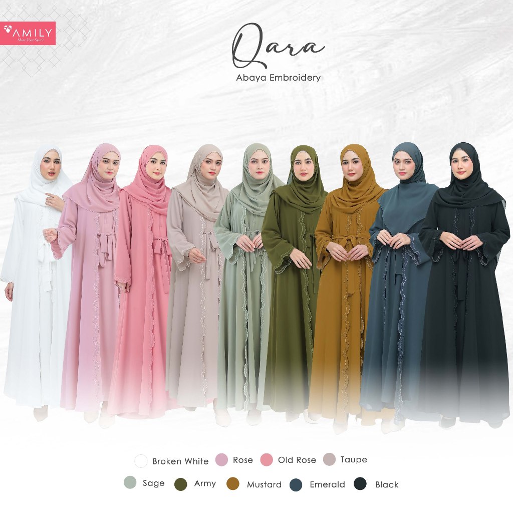 AMILY HIJAB - QARA ABAYA EMBOIDERY BY AMILY DRESS INNER SET OUTER BORDIR GAMIS CERUTY BABY DOLL PREM