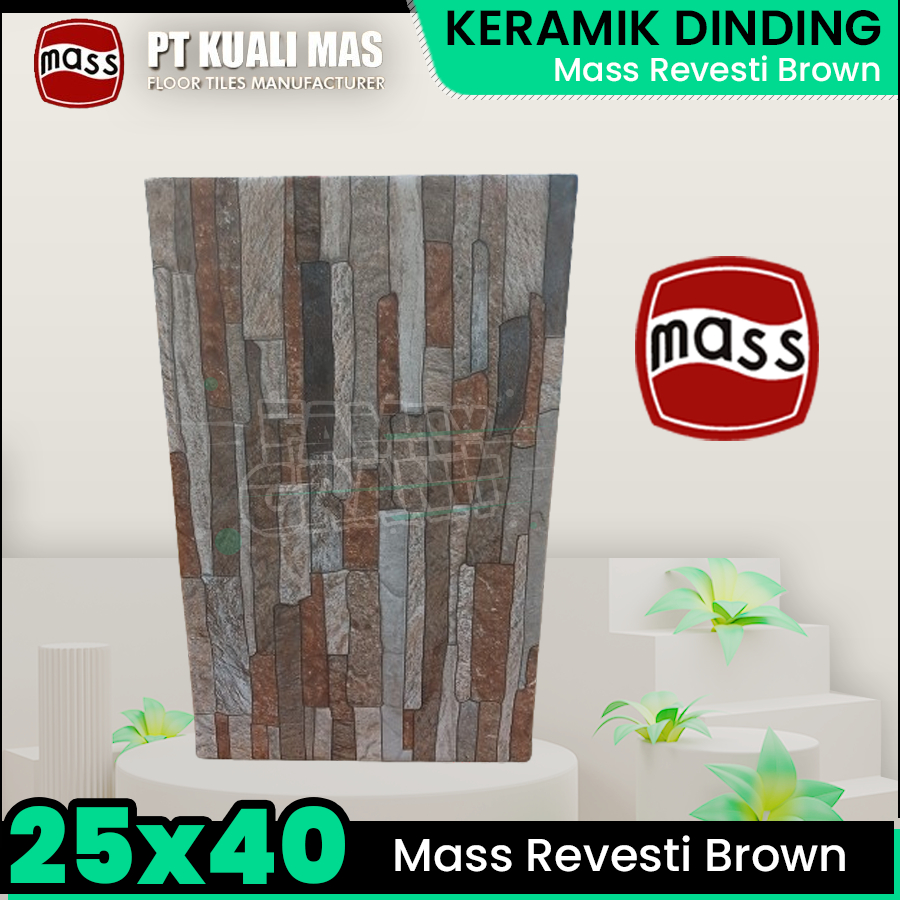 Keramik Dinding 25x40 Mass Revesti Brown Motif Batu Alam Tekstur Kasar KW1