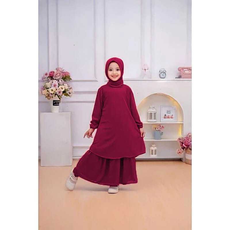 New Gamis Malaysia Anak Bahan Ceruty Babydoll Full Furing Untuk Usia 1 - 12 Thn