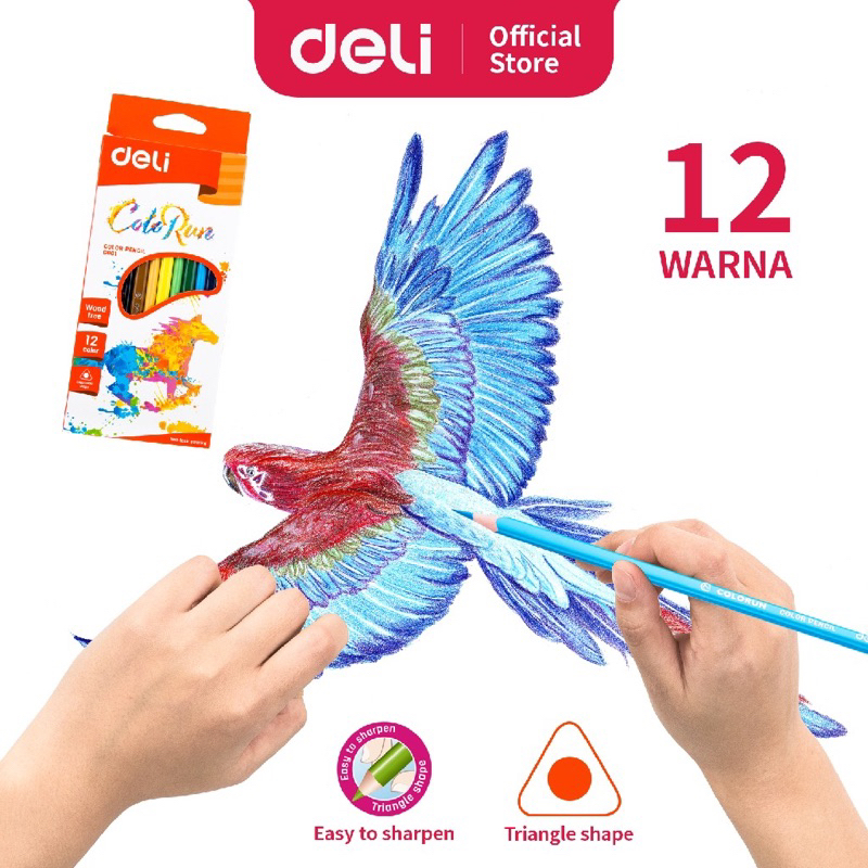 

Deli Pensil Warna- Bentuk segitiga ergonomis Warna cerah 12 Warna cat tidak beracun EC00110