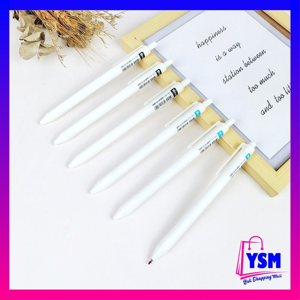 YSM Pena Cetekan Polos Putih Pena Gel 0.5mm Pulpen Warna Tinta Hitam Biru Alat Tulis Sekolah Kantor 