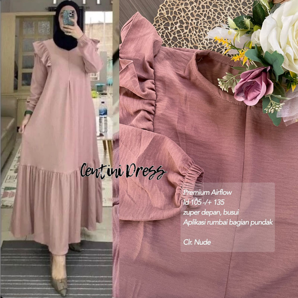 OriginalKlambiz Centini Dress Gamis Busui Crinkle Ruffle Polos