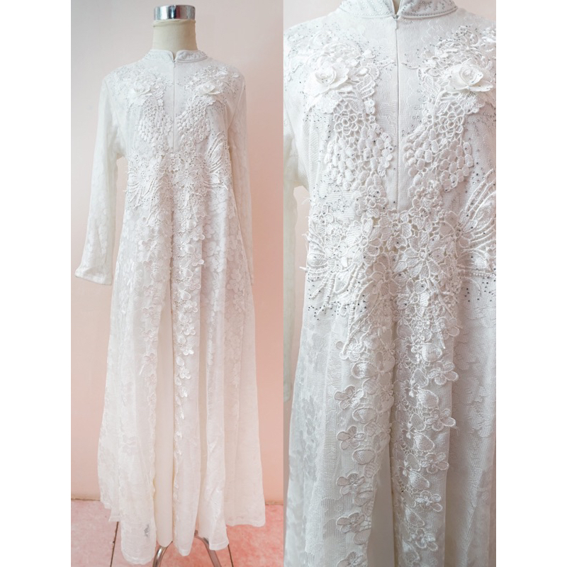 GAMIS PUTIH FULL BRUKAT | DRESS PANJANG PUTIH | TOZZO 533