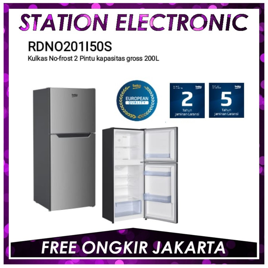 Beko RDNO201I50S Kulkas 2 Pintu 200 Liter Silver No Frost