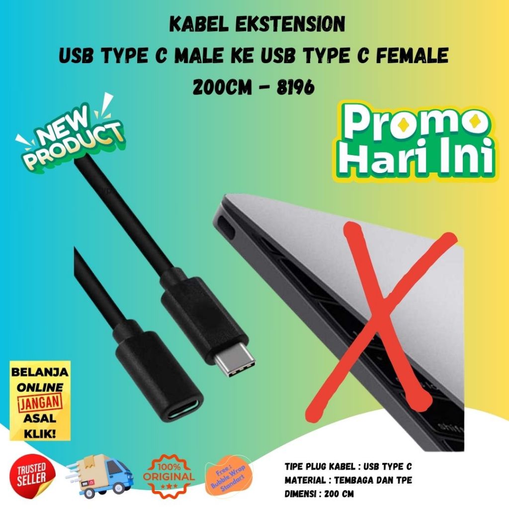 Kabel Sambungan  USB Type C Male ke USB Type C Female Praktis Murah