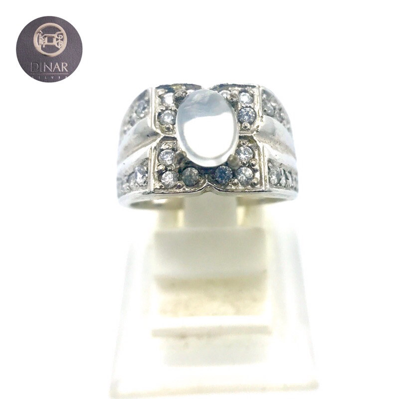 Cincin Laki Perak Silver 925 Batu Biduri Bulan Bersih Laser main Alam Asli Natural -DinarJewelry-