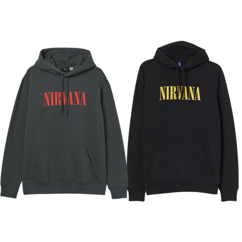 5.5 Hoodie Hnm Nirvana Smile Hitam Dark Grey Sweater Pria Wanita Katun Fleece