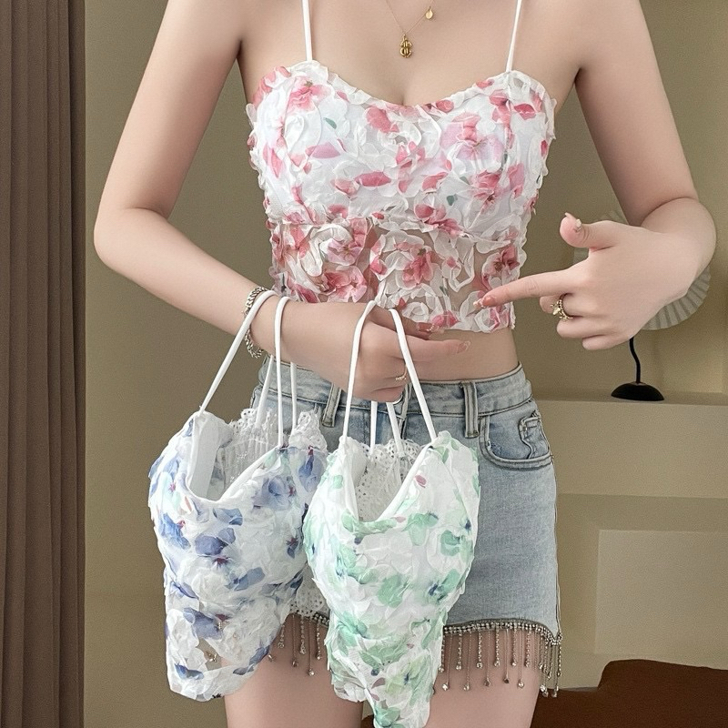 Atasan Tank Top Brukat Bunga Import Wanita / Tank Top Crop Import Wanita / Atasan Bunga Renda WANITA