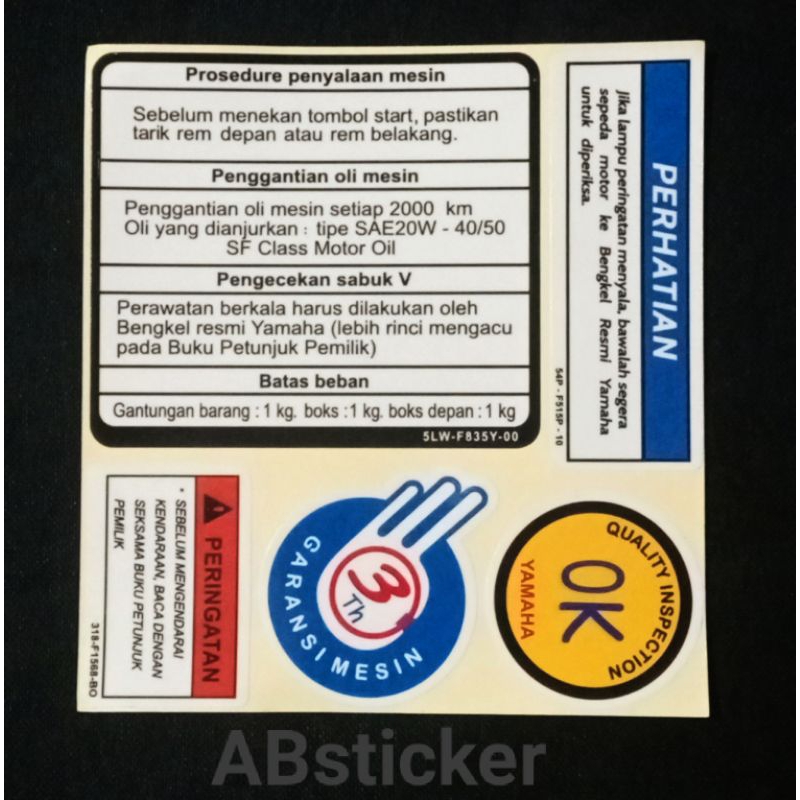 STIKER WARNING PERINGATAN YAMAHA INDONESIA PRINTCUTT MIO,XRIDE,SOUL