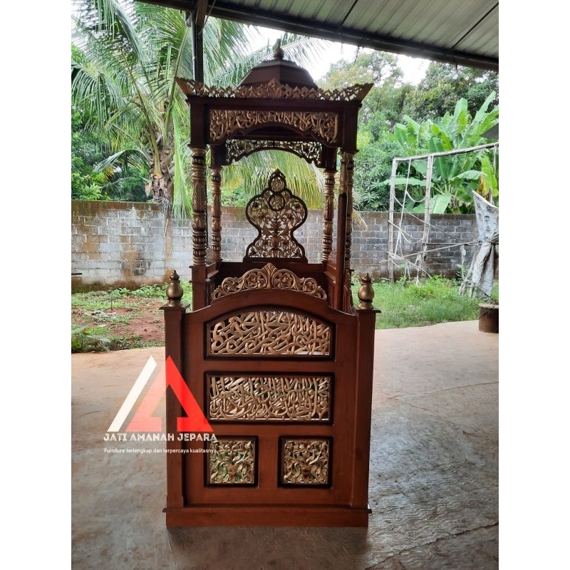 mimbar minimalis, mimbar kayu jati asli, mimbar masjid minimalis, mimbar kutbah, mimbar kubah jati a