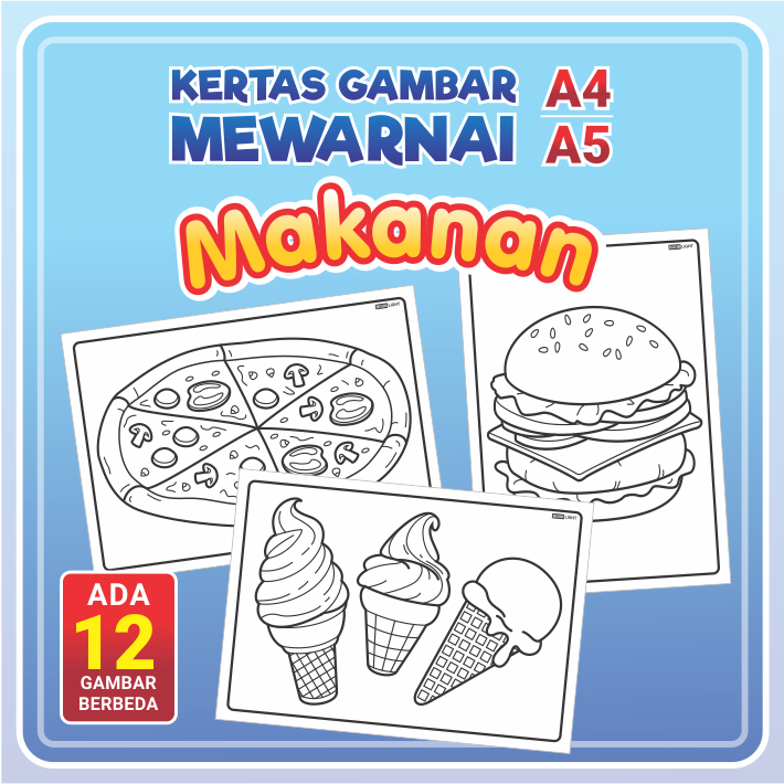 

Kertas Gambar Mewarnai A4 / A5 - MAKANAN / Coloring Sheet Anak PAUD TK Edukatif