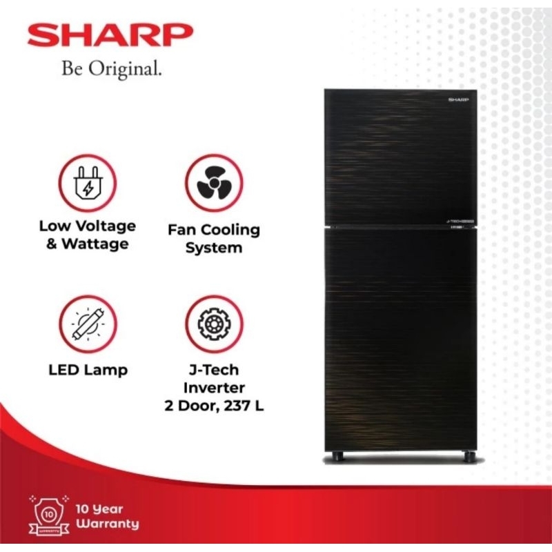 KULKAS SHARP 2 PINTU SHINE GLASS DOOR SJ-326XG-MS/MR/CP