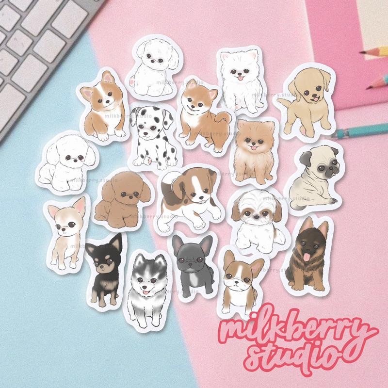 

[milkberry studio] Cute Puppy Dog Glossy Vinyl Deco Waterproof Sticker / Sticker Dekorasi Anti Air Anjing Anabul Lucu