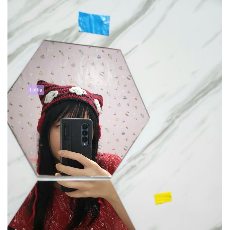 HANDMADE SKULL CAT BEANIE/TOPI TENGKORAK /CAT BEANIE/NEKO BEANIE/CUTE HAT/TOPI RAJUT/TOPI LUCU/TOPI 