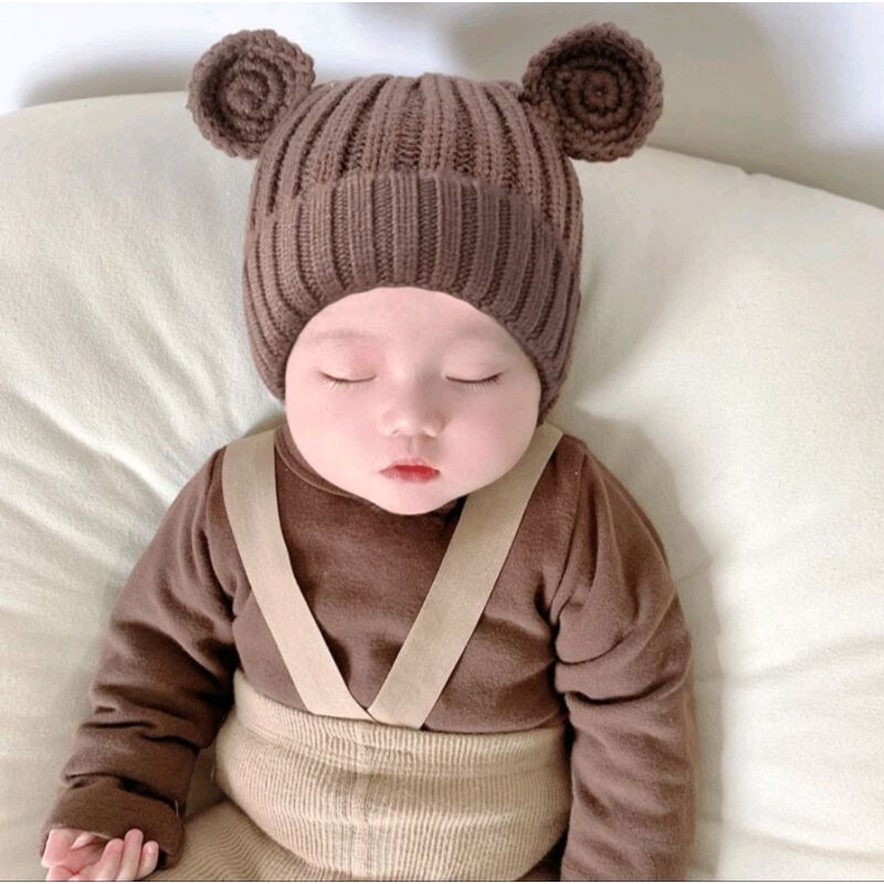 Topi Rajut Anak Motif Kuping / Topi Rajut Bayi Motif Kuping / Topi Kupluk