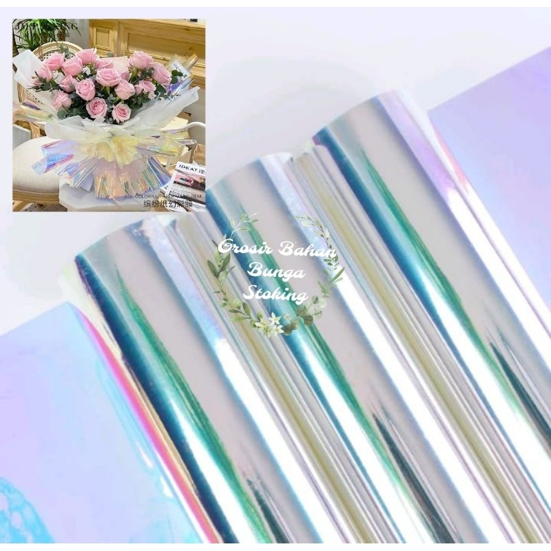 

1 Roll Plastik OPP holographic rainbow transparent pelangi kertas bunga hologram wrapping
